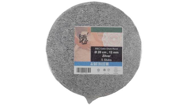 Cake drum Ø20 1,2 zilver rond b&c