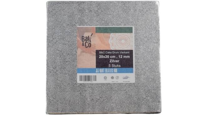 Cake drum 20x20 1,2 zilver vierkant b&c