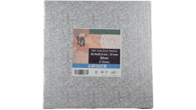 Cake drum 22,5x22,5 1,2 zilver vierkant b&c