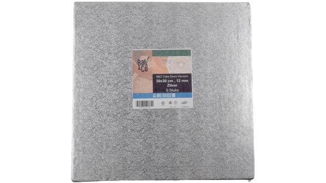 Cake drum 30x30 1,2 zilver vierkant b&c